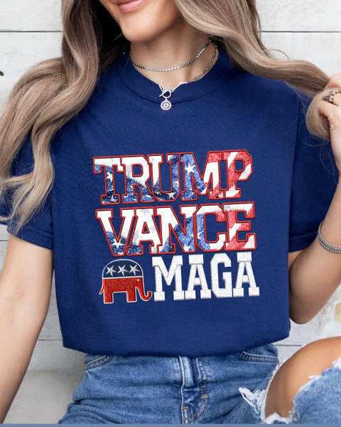 Trump Vance faux Embroidery TSHIRT